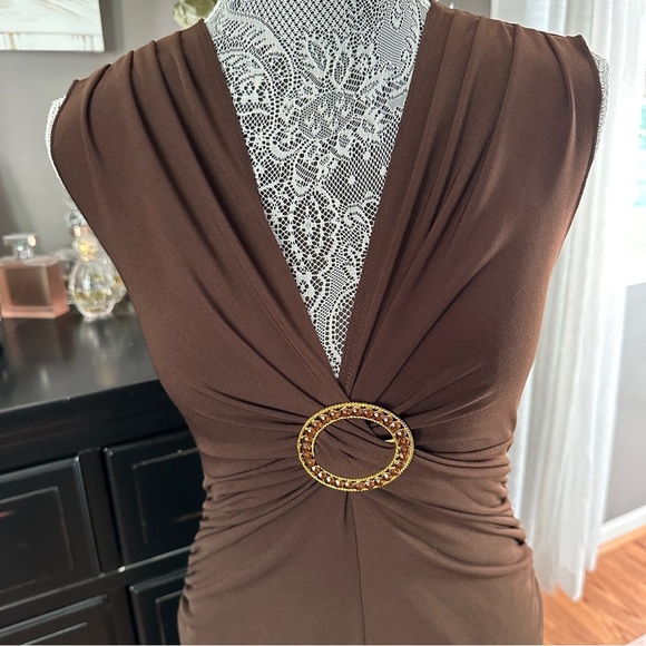 Candie’s Brown Sleeveless Ring Detail Midi Dress L Glam Mob Wife Cocktail Party - Picture 3 of 16